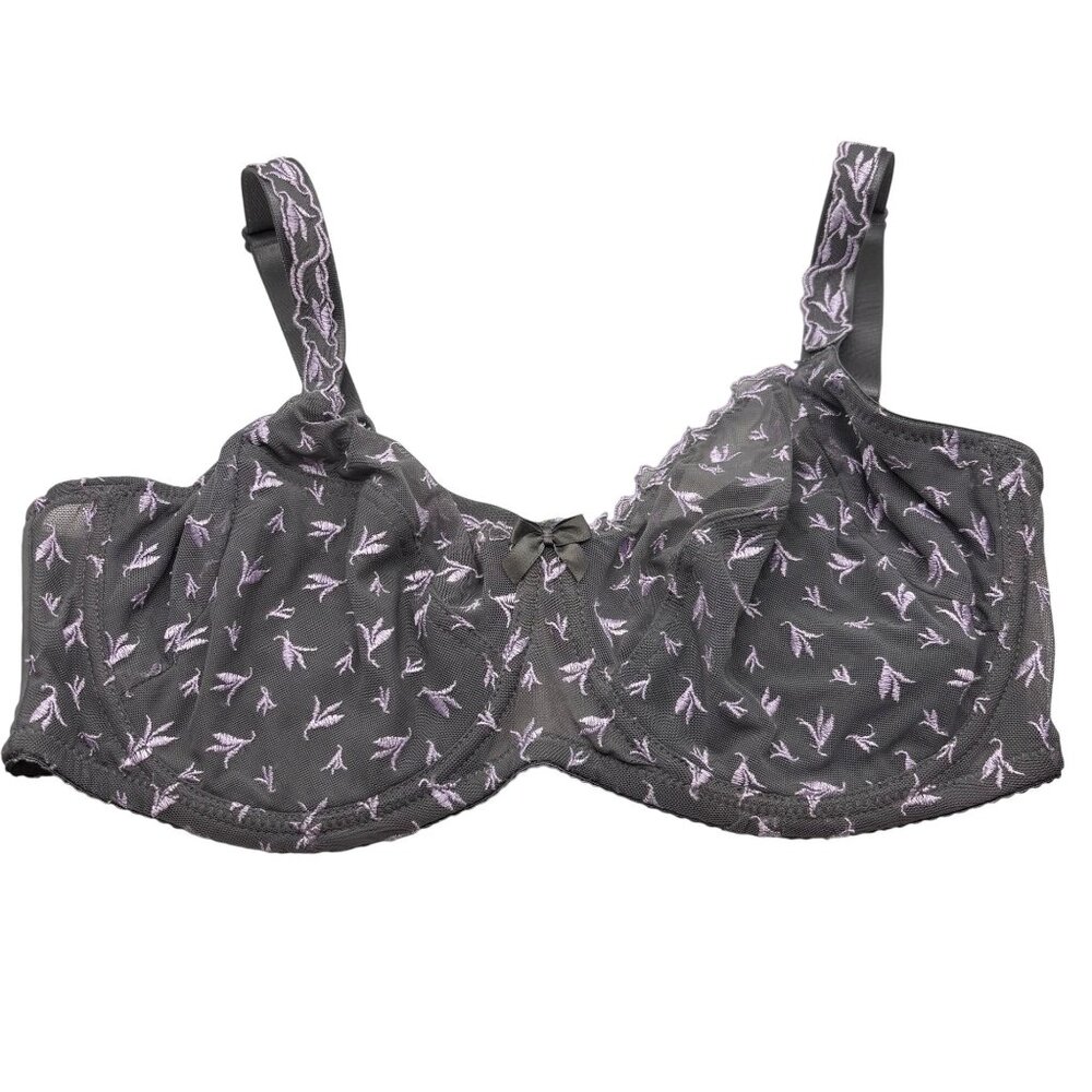 Janina Curved Plus Size 42C (95C) Underwire Bra Gray Purple Embroidery